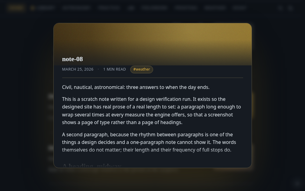 A post's spotlight preview: the opening centred over a dimmed page with its banner